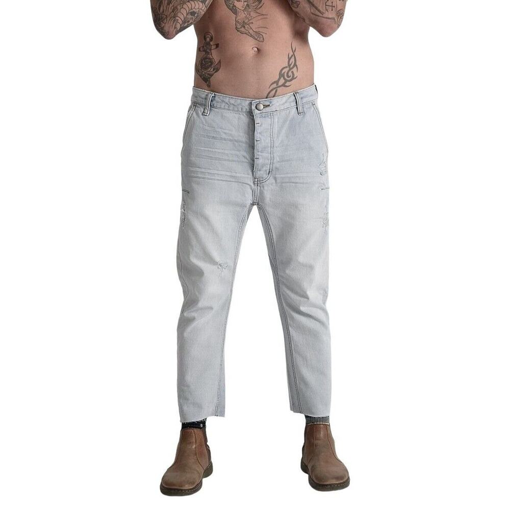 One Teaspoon Jeans Mens 32R Blue Brando Mr Browns‎ Denim Relaxed Raw Distressed
